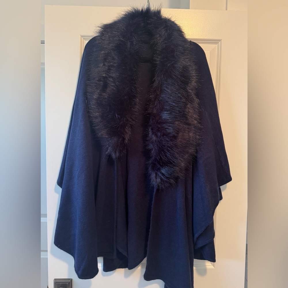 Saks Fifth Avenue Knit Cape with Fur Accents